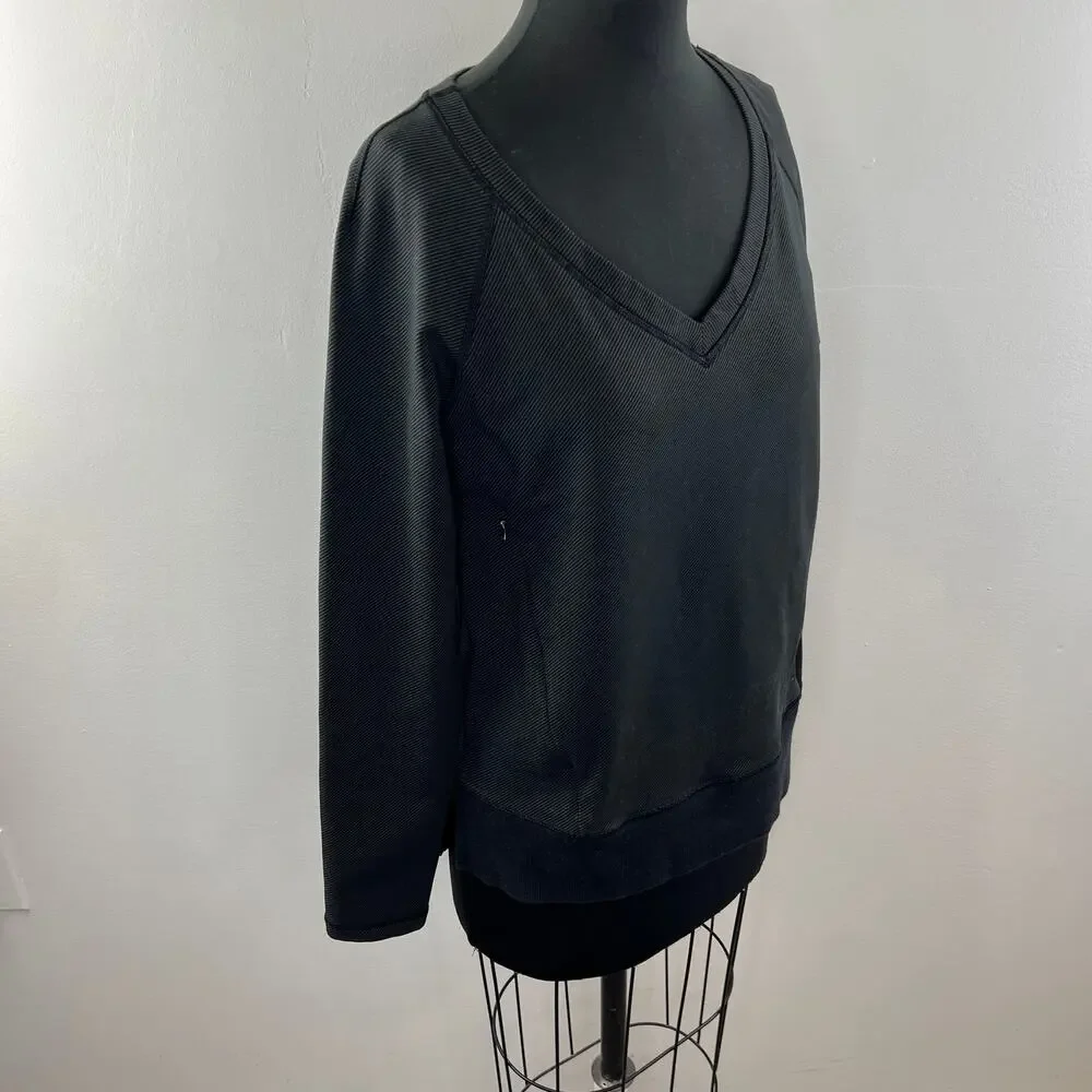 LULULEMON Black After Asana Long Sleeve V-Neck Pullover Sweatshirt w/ Pockets